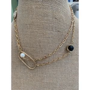 Gold Fashion Chain with Pearl and Black Bead #classic